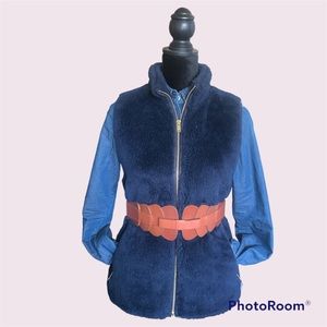 J. Crew Navy Faux Fur Vest Sz M